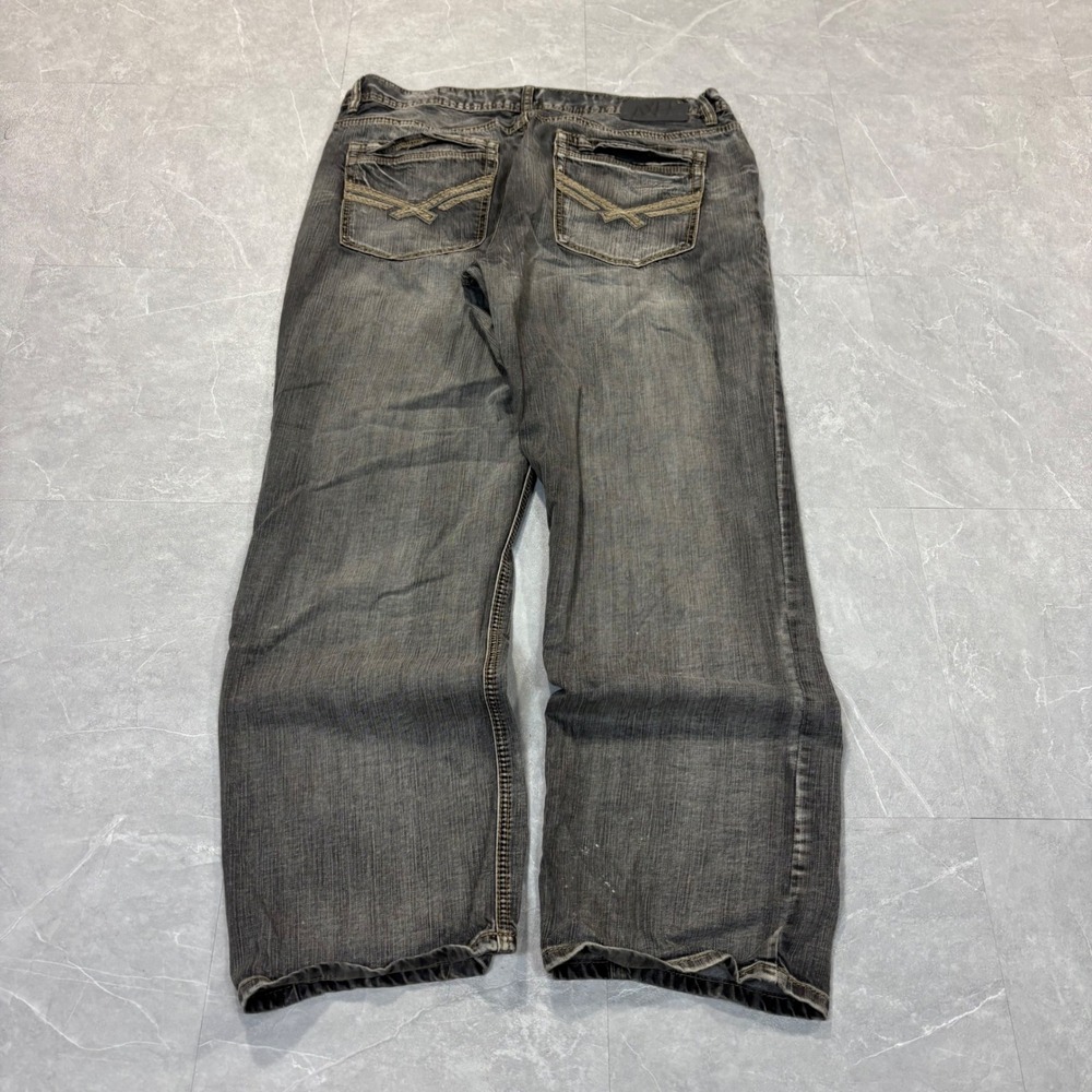 Axel Jeans Mens 36x32 Relaxed Straight Faded Black Denim Embroidered Pockets